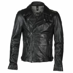 Men's Leather Biker Jacket Mavric SF NSLV - Black