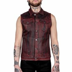 Men's Vest WORNSTAR - Idolmaker Coated Denim - Crimson