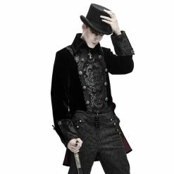 Men's Coat DEVIL FASHION - Dead Sky Gothic Velvet Overcoat With A Slit