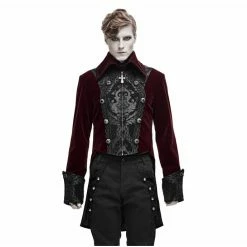 Men's Coat DEVIL FASHION - I Stay Away Crimson Gothic Velvet