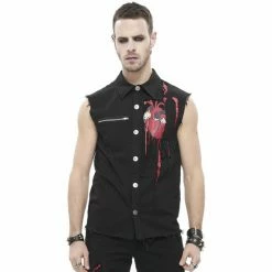 Men's Vest DEVIL FASHION - Paper Cuts Printed Button Up Punk