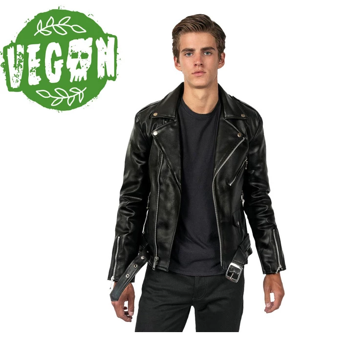 Men's Leather Jacket STRAIGHT TO HELL - Vegan Commando II